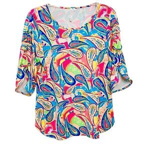Lulu-B UPF 50+ Pullover Top  Multicolor Paisley Print Open/Rings/Sleeves Sz XS